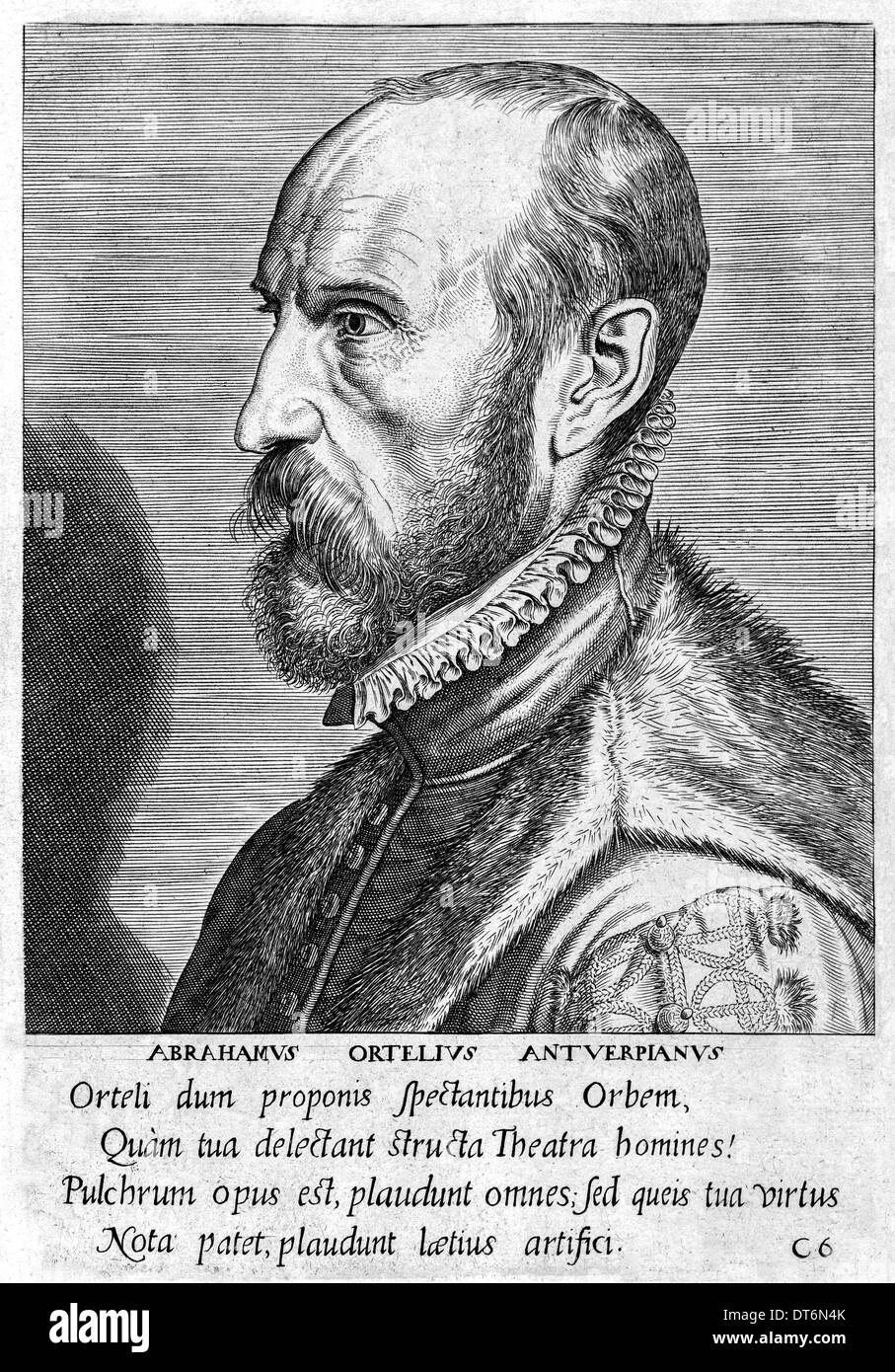Abraham Ortelius (1527-1598), cartographe flamand créateur du premier atlas moderne, Theatrum Orbis Terrarum (Théâtre du monde). Banque D'Images