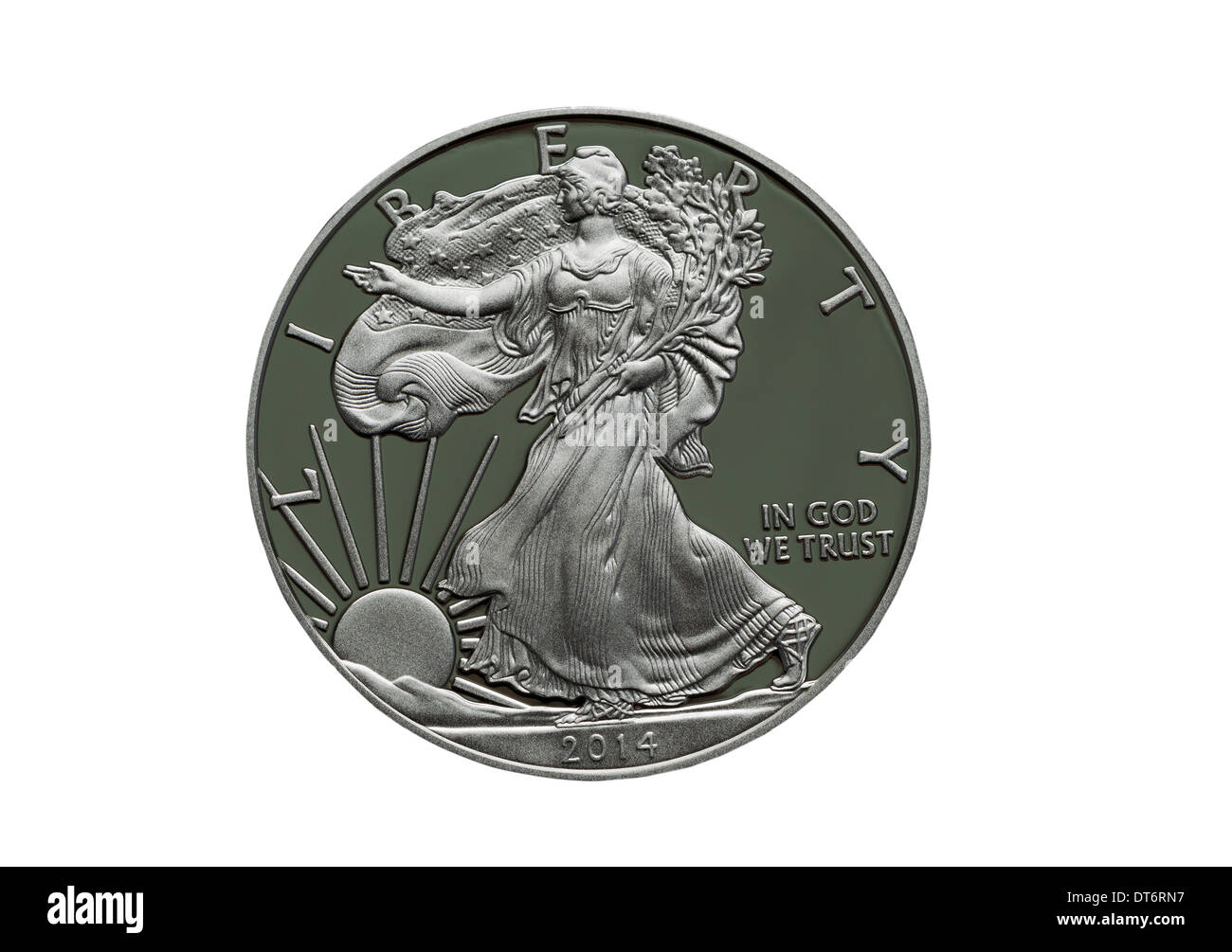 Photo des Etats-Unis d'Amérique La preuve Mint 2014 Silver Dollar isolé sur fond blanc Banque D'Images