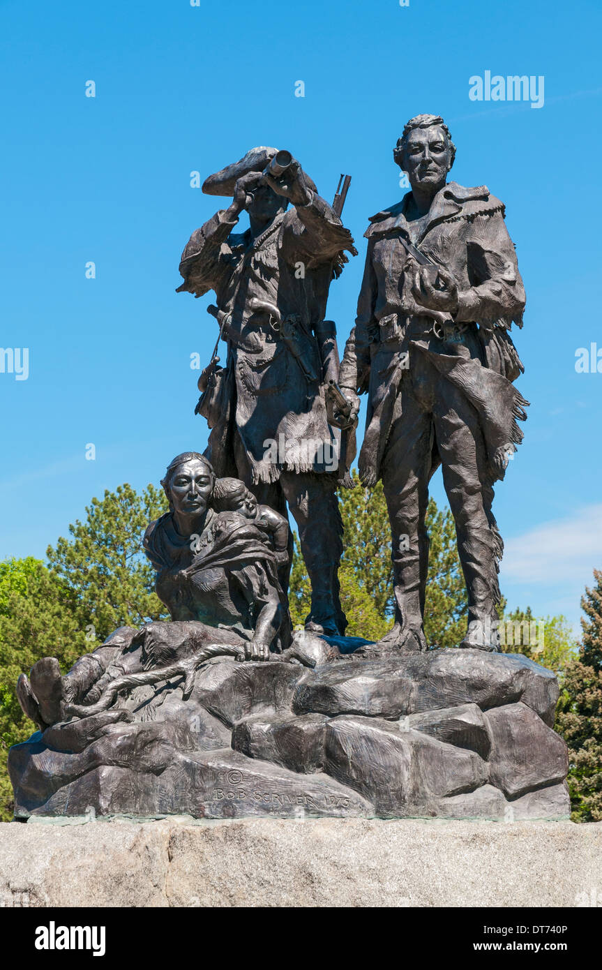 Fort Benton, au Montana, de l'état deux Lewis & Clark Memorial par Bob Scriver Banque D'Images