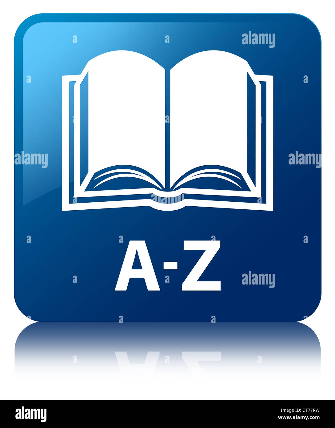 A-Z Livre bleu brillant reflète bouton carré Banque D'Images