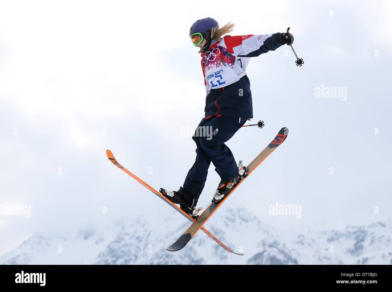 Sochi, Russie. 11 février 2014. Katie Summerhayes de Grande-Bretagne participe à la finale de Slopestyle Ski Dames à Rosa Khutor Parc extrême au Jeux Olympiques de 2014 à Sotchi, Russie, Krasnaya Polyana, 11 février 2014. Photo : Michael Kappeler/dpa/Alamy Live News Banque D'Images