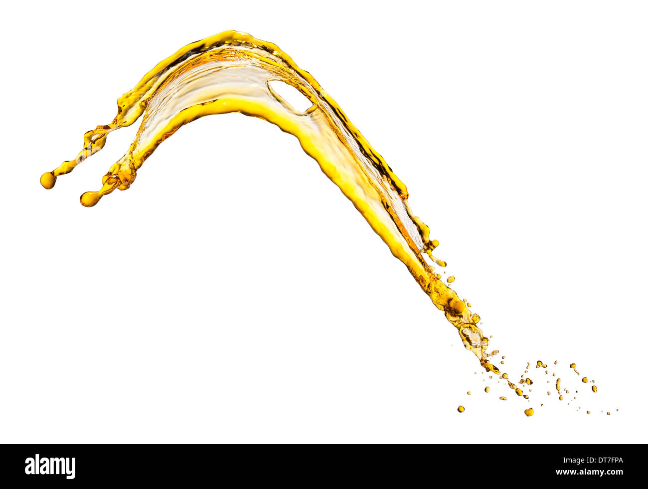 Flying splash liquide jaune sur fond blanc Banque D'Images