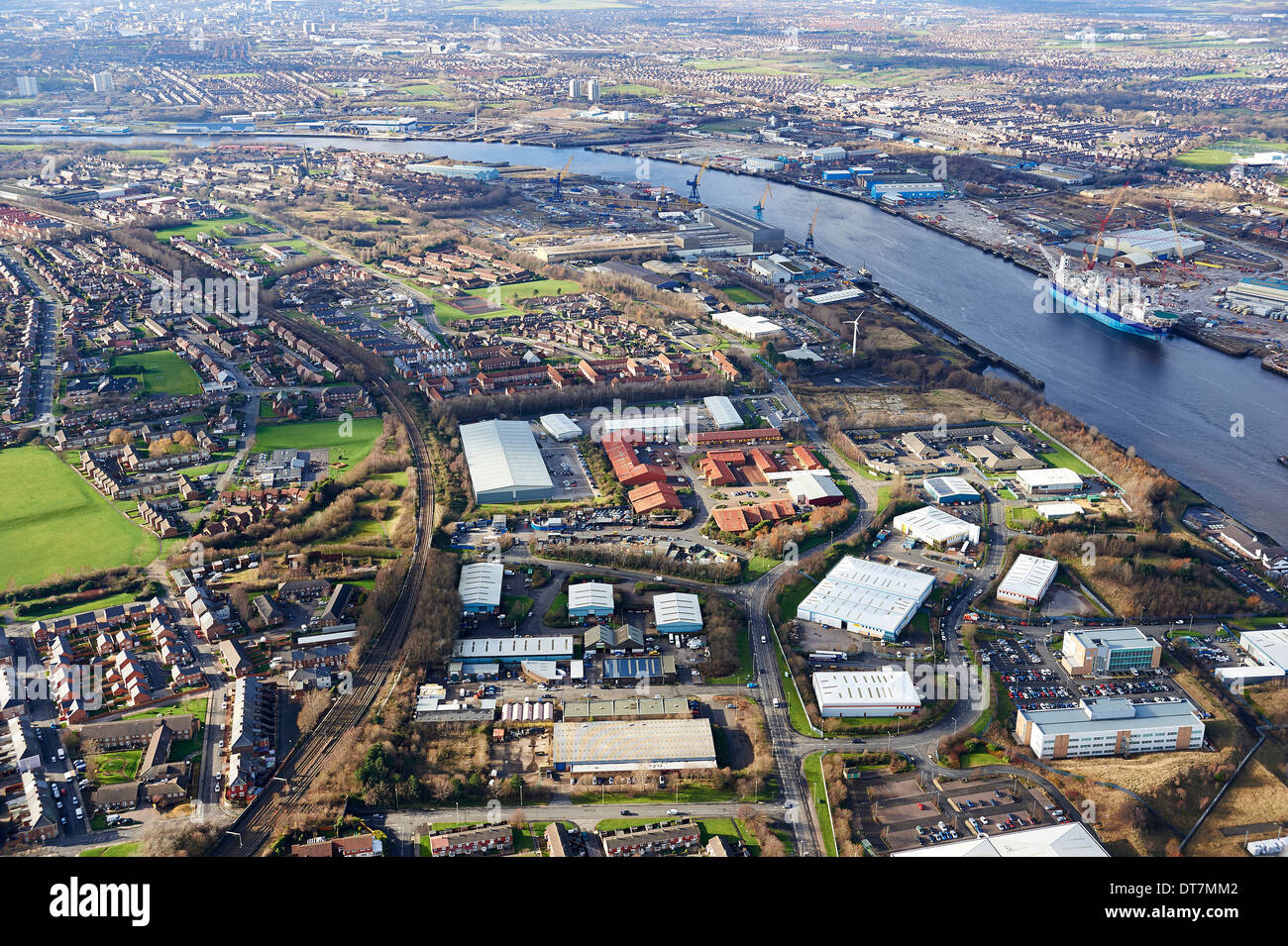 Jusqu'à la rivière Tyne de Jarrow sur Paris au nord de la rivière. Tyneside, Angleterre du Nord-Est, Royaume-Uni Banque D'Images