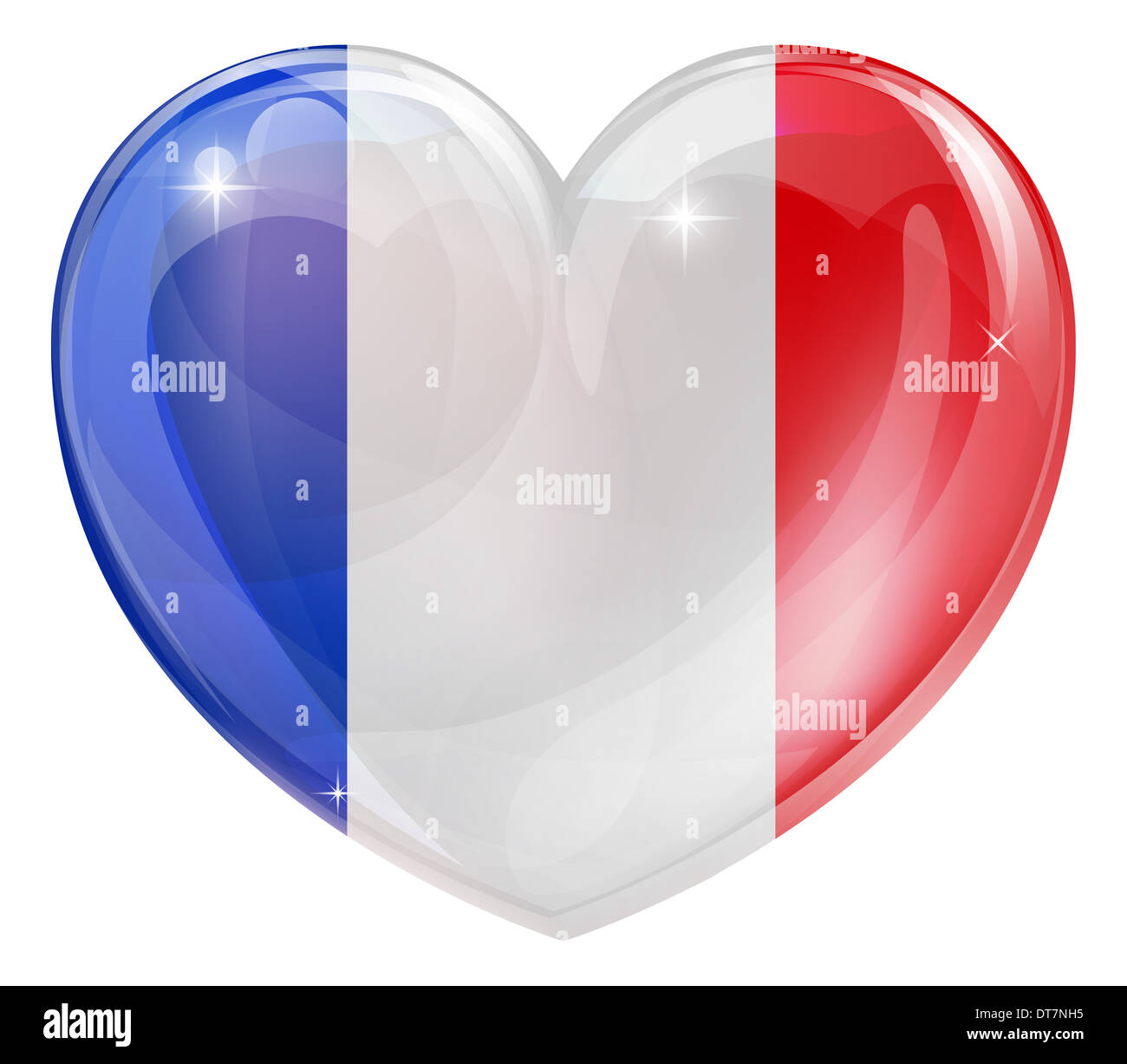 Drapeau France love heart concept avec le drapeau Français en forme de coeur Banque D'Images