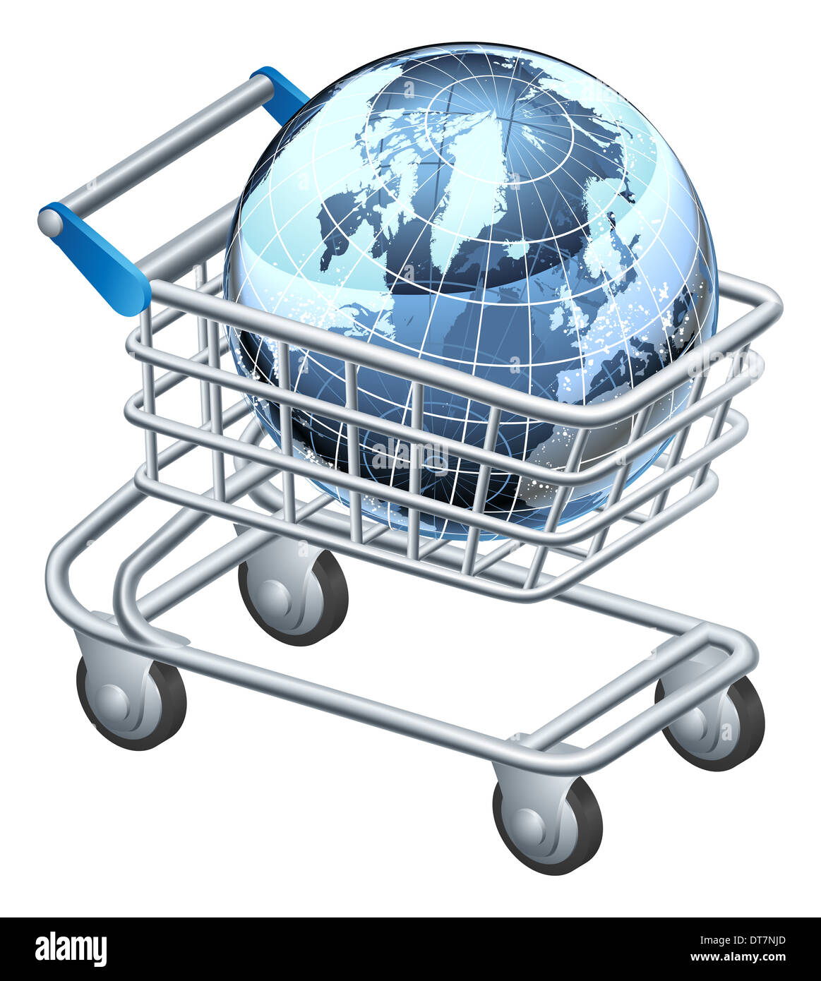 Panier globe concept, supermarché panier avec globe, pourrait être un concept pour les achats sur internet ou d'autres Banque D'Images