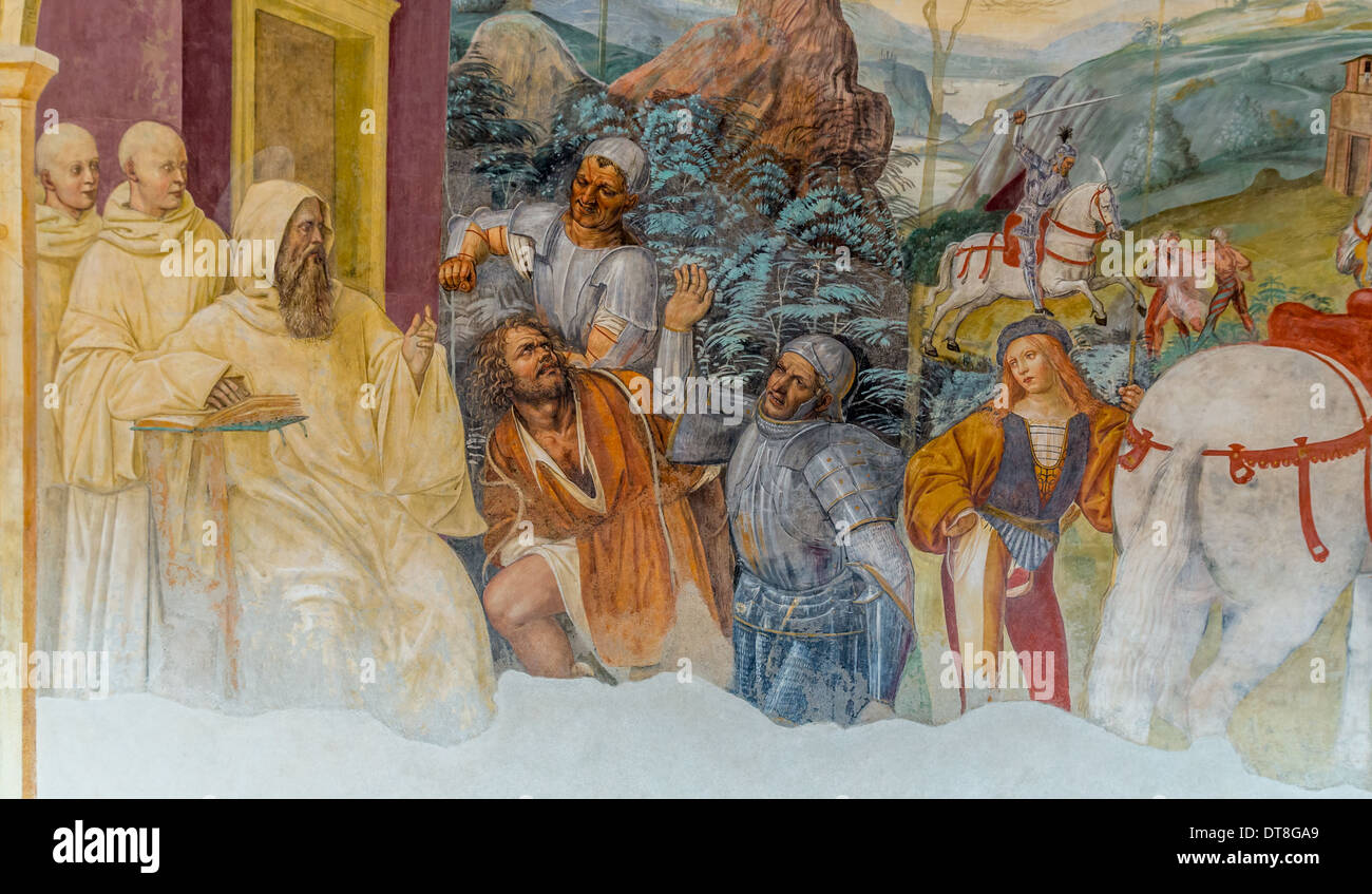 Vie de saint Benoît fresco, détail, cloître de Abbazia di Monte Oliveto