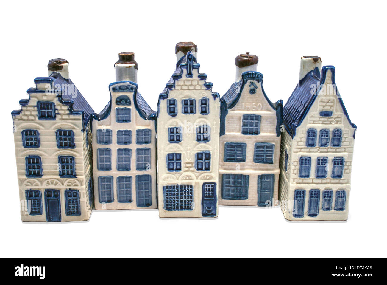 Rangée de maisons bleu de Delft isolated on white Banque D'Images