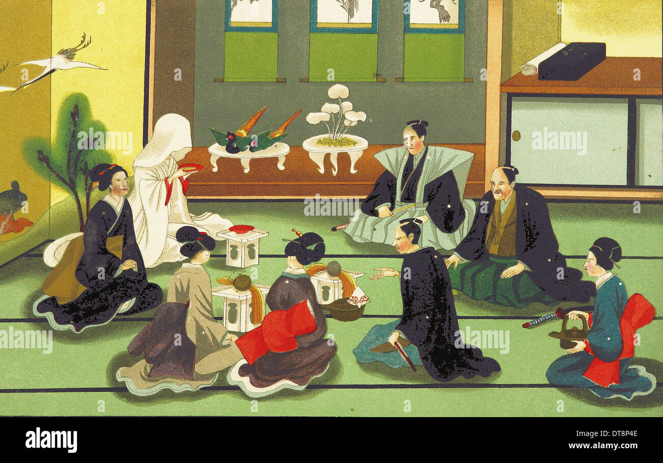 Un Chromo-Lithography - Mariage japonais original de la peinture japonaise XIX ème siècle Banque D'Images