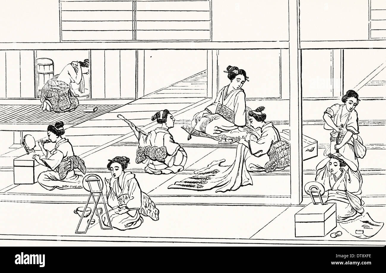 Un Japonais lady's boudoir - La gravure XIX ème siècle Banque D'Images