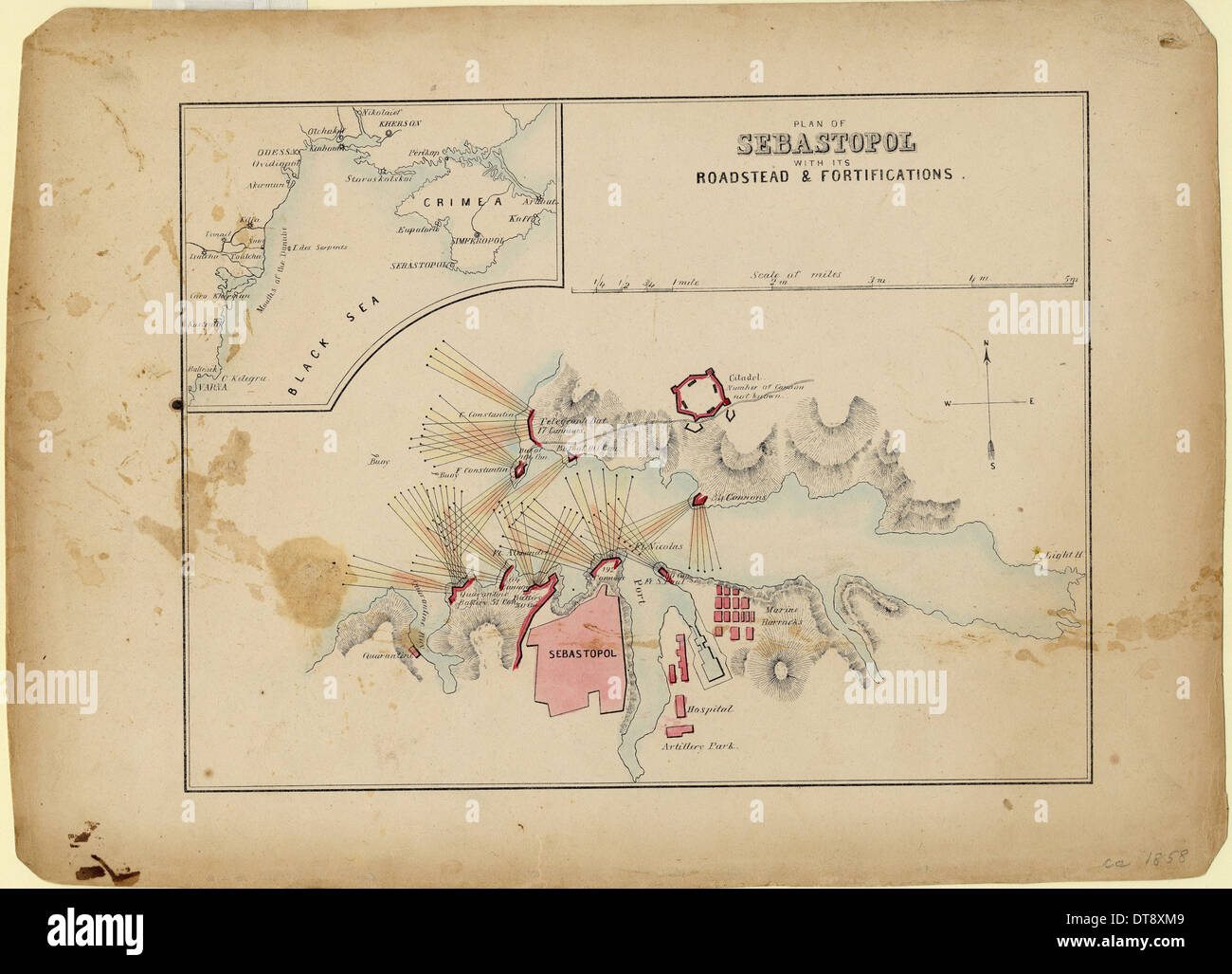 Planifier de Sébastopol avec sa rade & fortifications, c. 1858. Artiste : maître anonyme Banque D'Images
