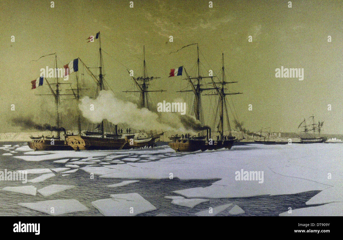 Dans le déglaçage Liman du Dniepr pour l'adoption de batteries flottantes, 1855-1856, 1860. Artiste : Morel-Fatio, Antoine Léon (1810-1871) Banque D'Images