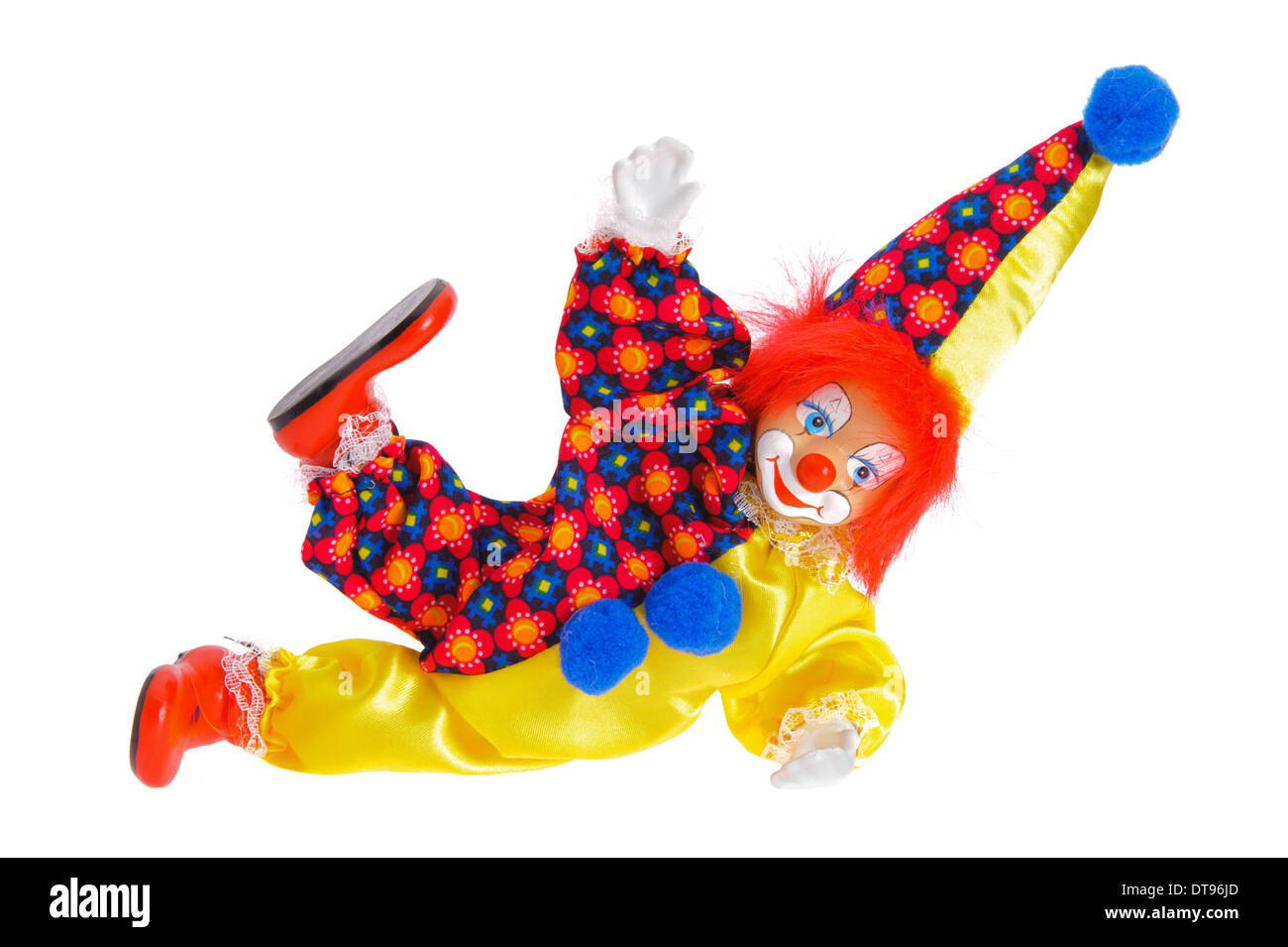 Clown avec des vêtements colorés isolé sur fond blanc Banque D'Images