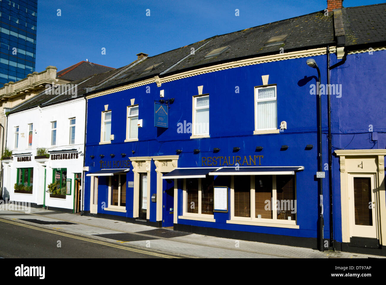 Restaurant thaï, le centre-ville de Cardiff au Pays de Galles. Banque D'Images