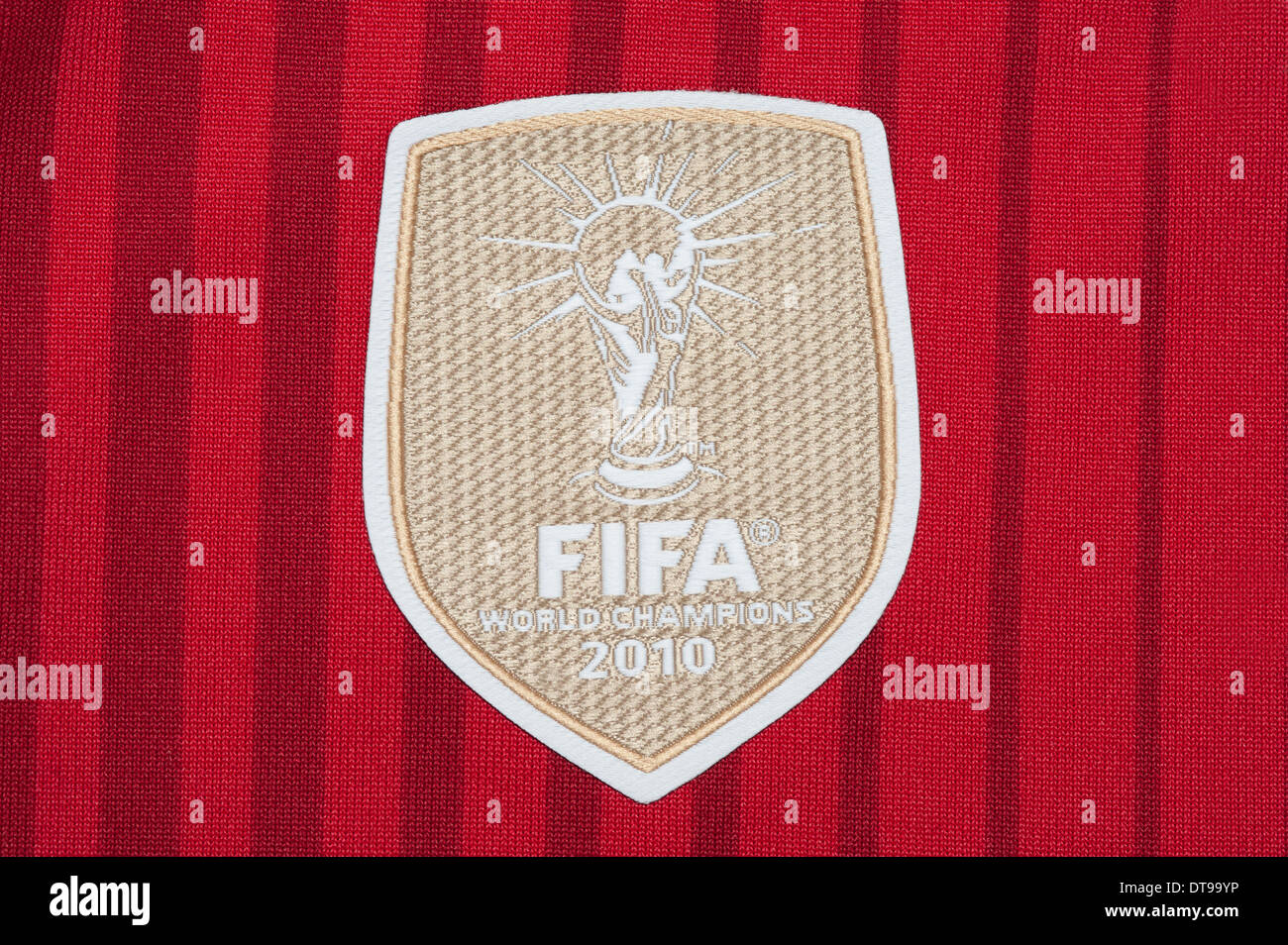 Close up d'un des champions du monde de la FIFA d'un insigne comme vu sur la collection de l'équipe nationale espagnole Banque D'Images