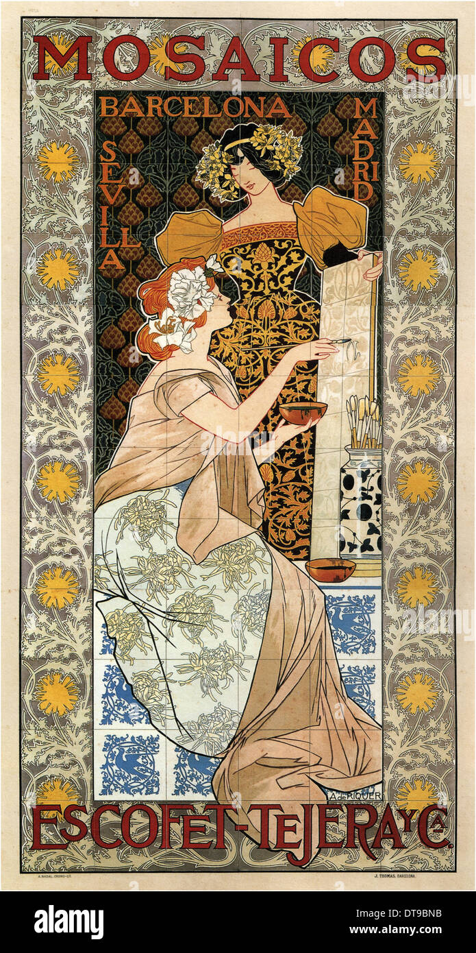 Mosaicos Escofet-Tejera (Affiche publicitaire), 1900. Artiste : Riquer Inglada, Alejandro de (1856-1920) Banque D'Images