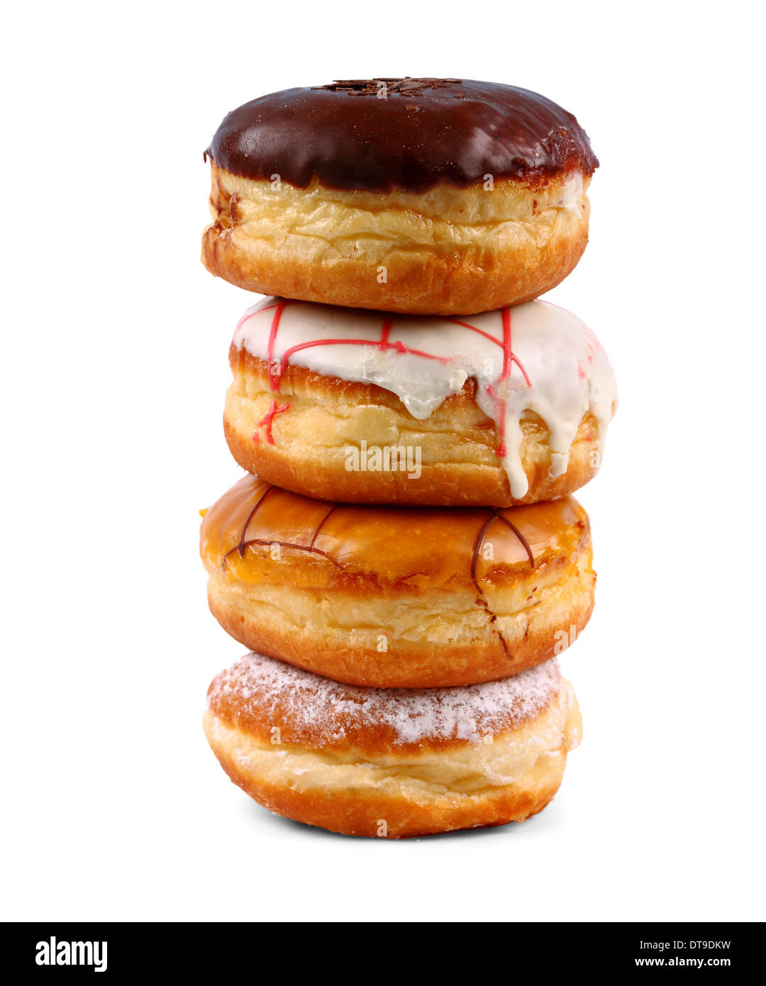Quatre délicieux, assortiment de beignets allemand comme tower, isolé Banque D'Images