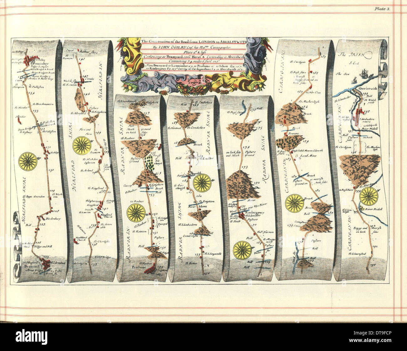 Atlas Britannia : La continuation de la route de Londres à Aberystwyth, 1675. Artiste : Catholicus, John (1600-1676) Banque D'Images