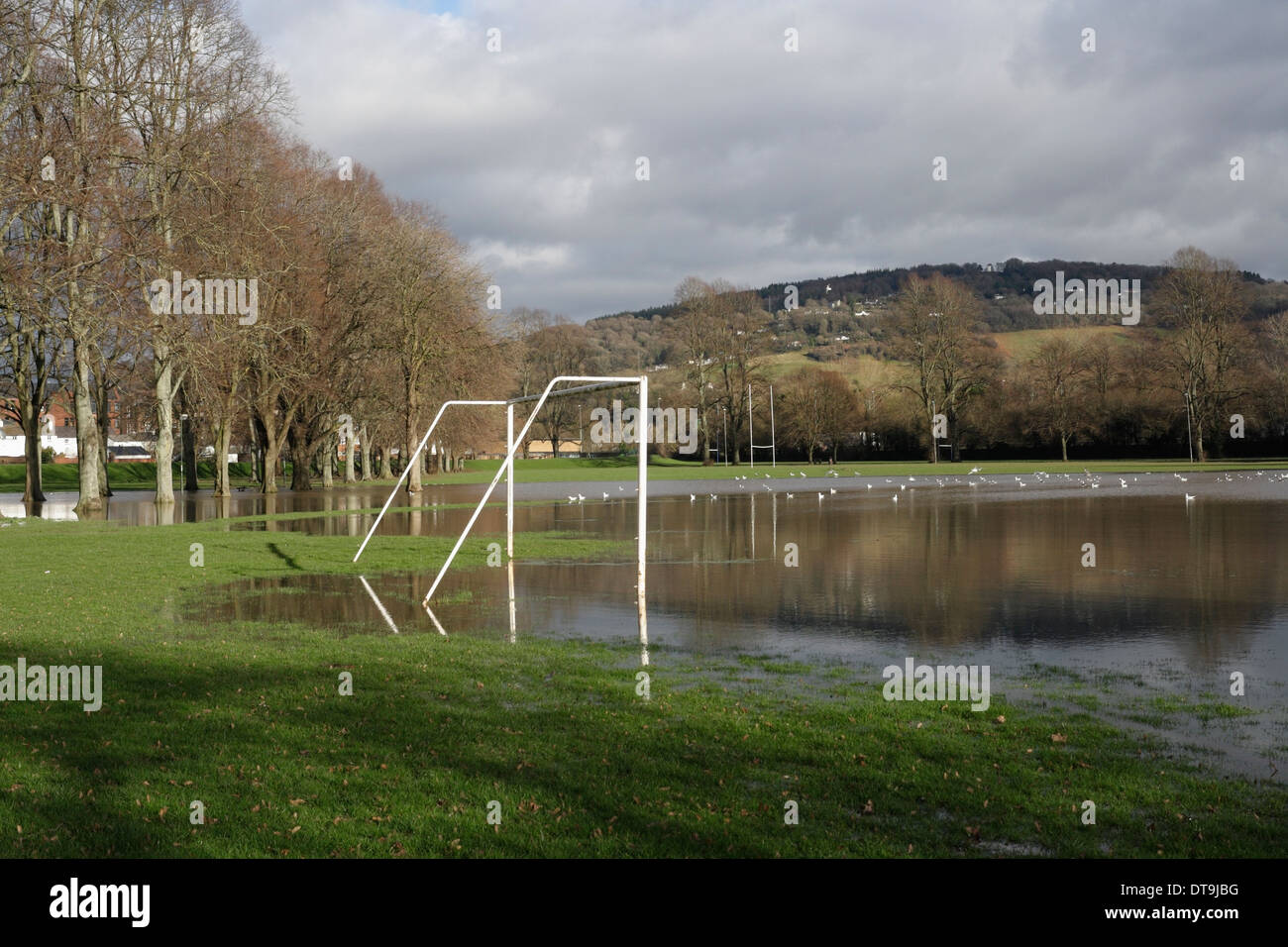 Jeu de Monmouth au Pays de Galles, inondé en raison de verglas Feb 2014 Banque D'Images