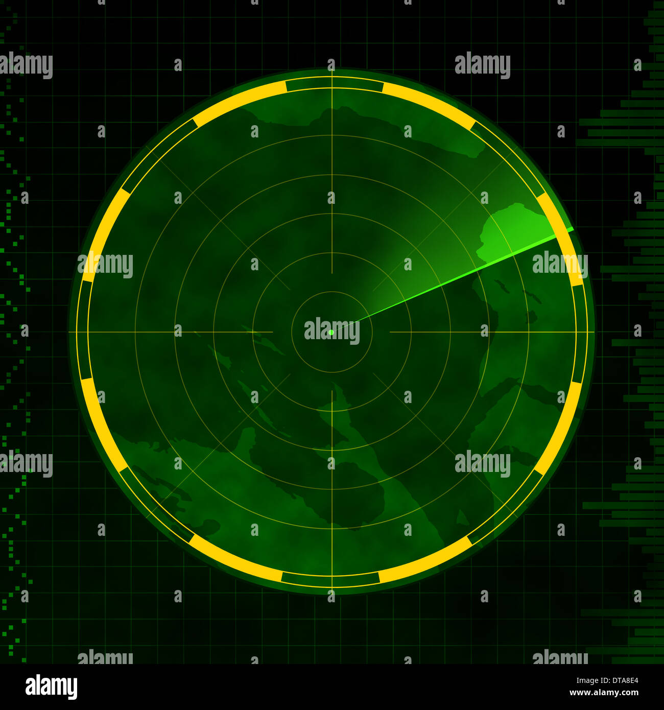 Radar avec un écran vide et vert des bras. Banque D'Images