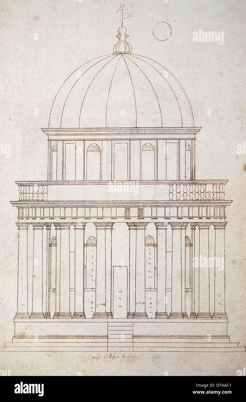 San Pietro in Montorio. Le Tempietto construit par Donato Bramante (1444-1514). Dessin de Andrea Palladio (1508-1580). L'altitude. Banque D'Images