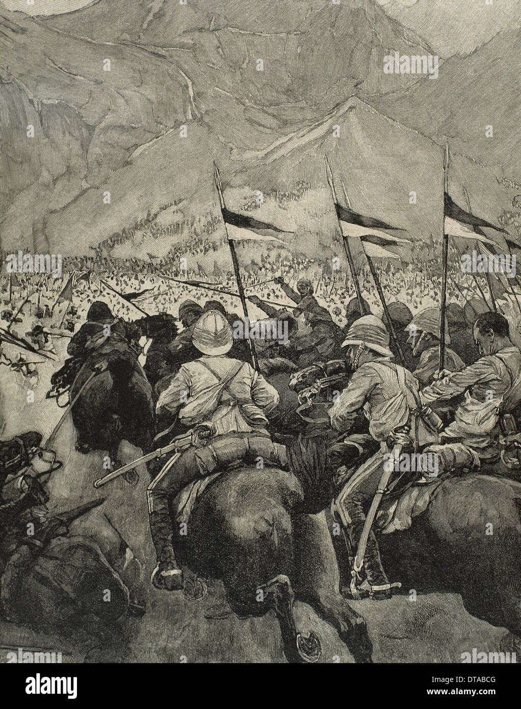 L'Afrique. Le colonialisme. La charge de la cavalerie anglaise. Dans la Péninsule Ibérique gravure Illustration, 1898. Banque D'Images