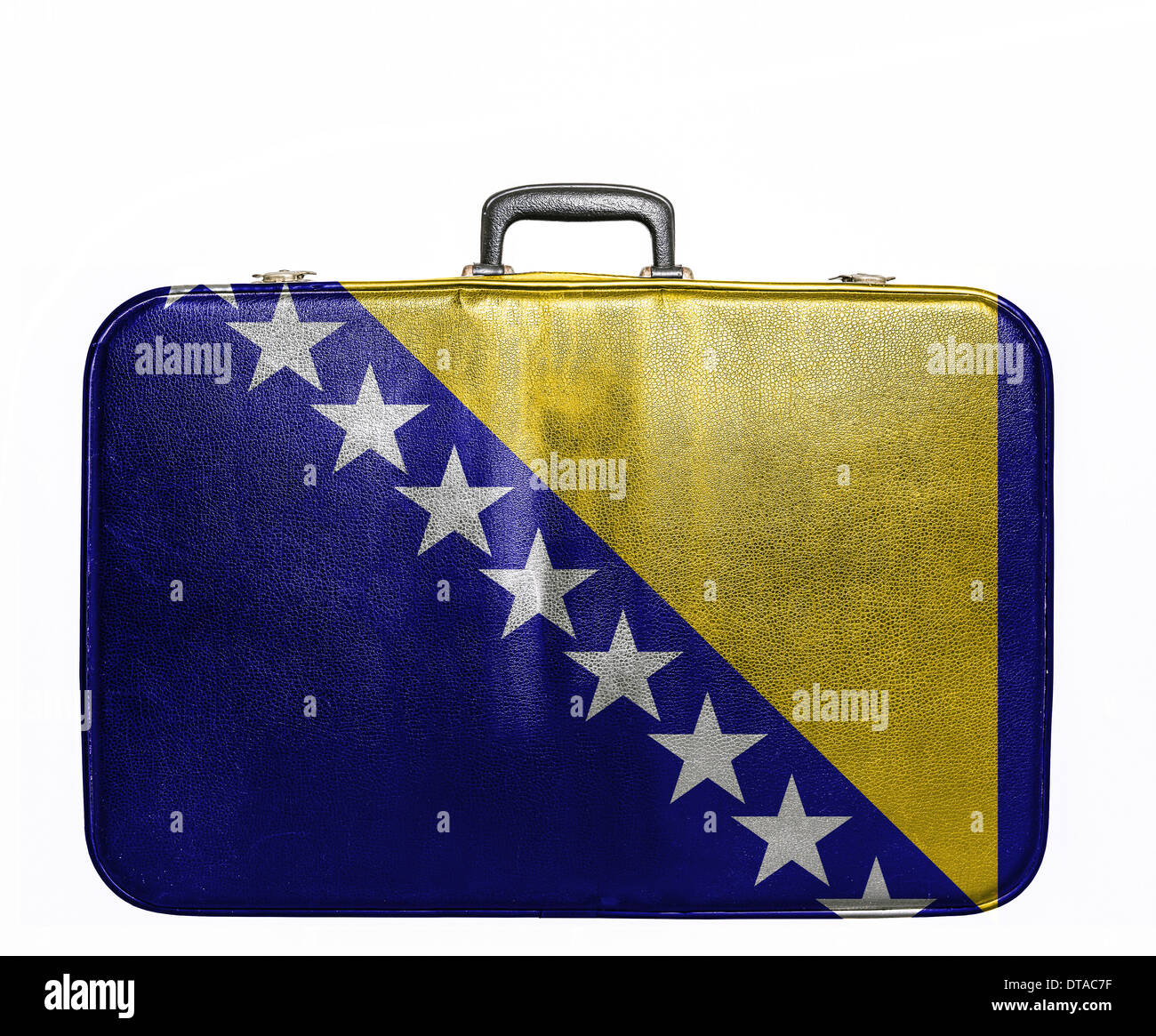 Vintage sac de voyage avec un drapeau de la Bosnie-Herzégovine Banque D'Images