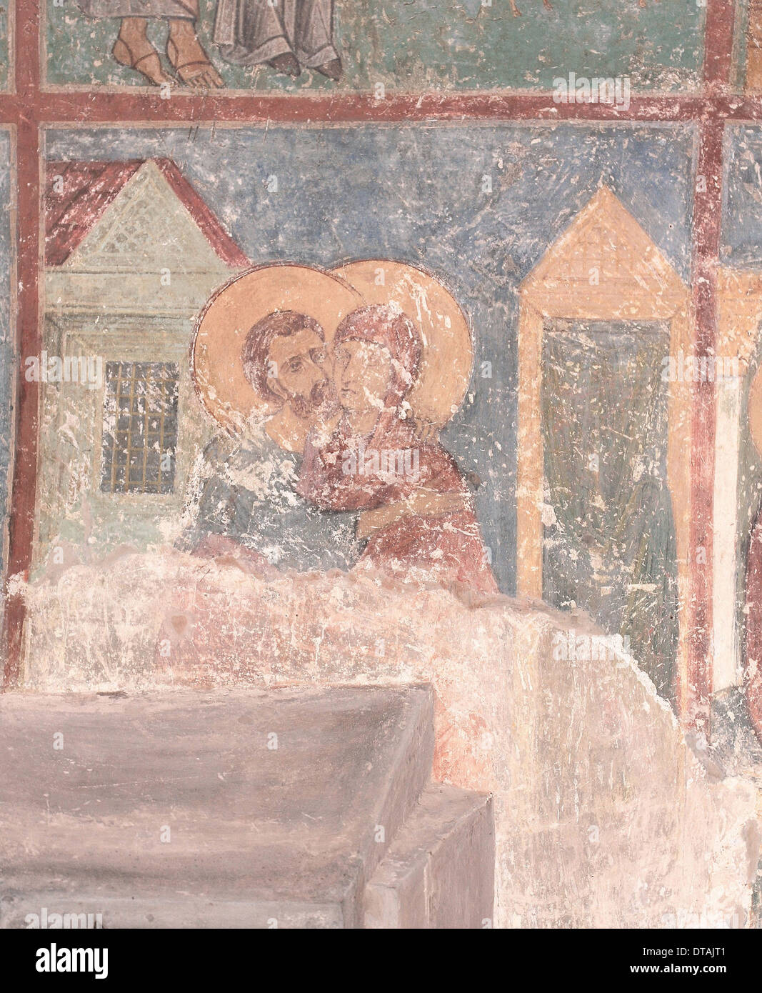 Réunion des Saints Joachim et Anne à la Porte Dorée, 12e siècle. Artiste : fresques de la Russie ancienne Banque D'Images