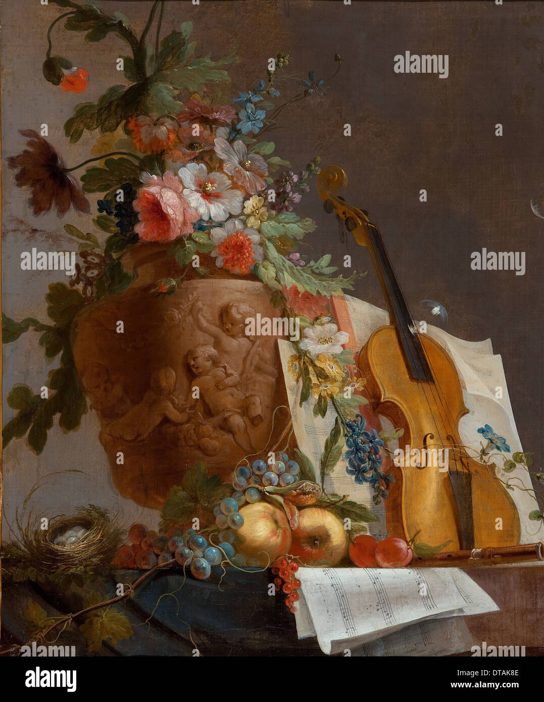 Nature morte avec fleurs et un violon, c. 1750. Artiste : Bachelier, Jean-Jacques (1724-1806) Banque D'Images