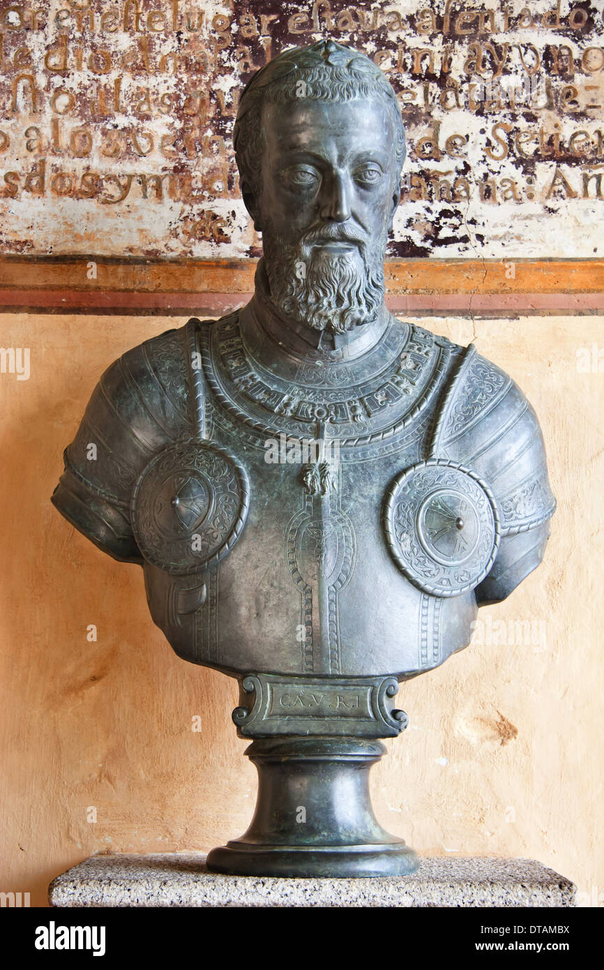 Buste de Carlos V, monastère de Yuste, Jarandilla de la Vera Caceres ; Banque D'Images