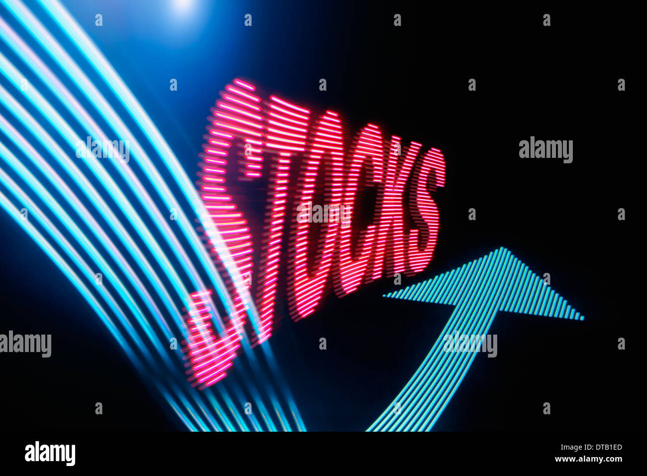 Panneau de flèche et le texte "stocks" avec effet de lumière Banque D'Images