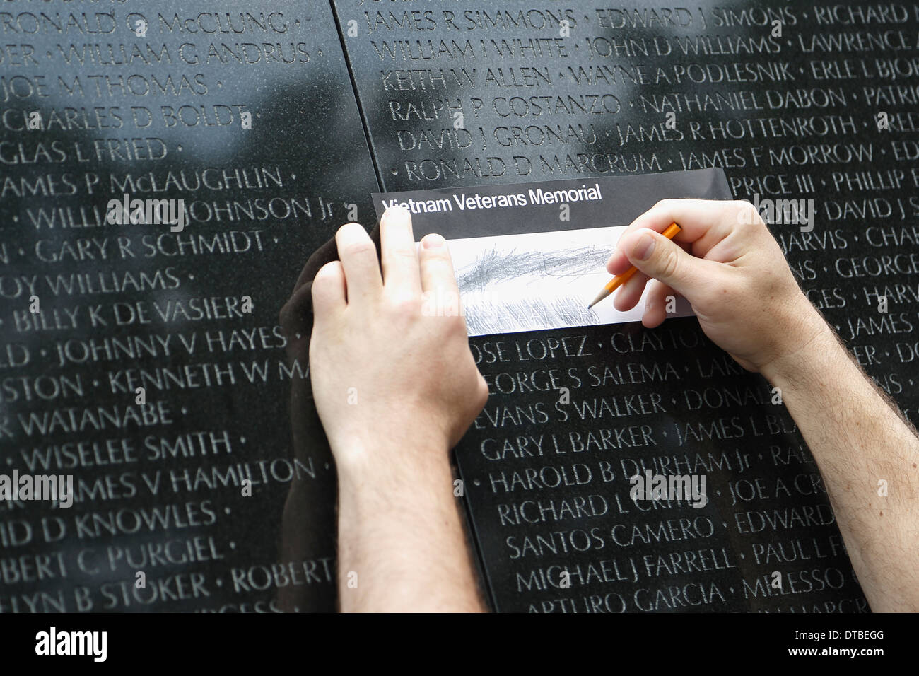 Vue rapprochée du Vietnam War Memorial à Washington DC. Banque D'Images