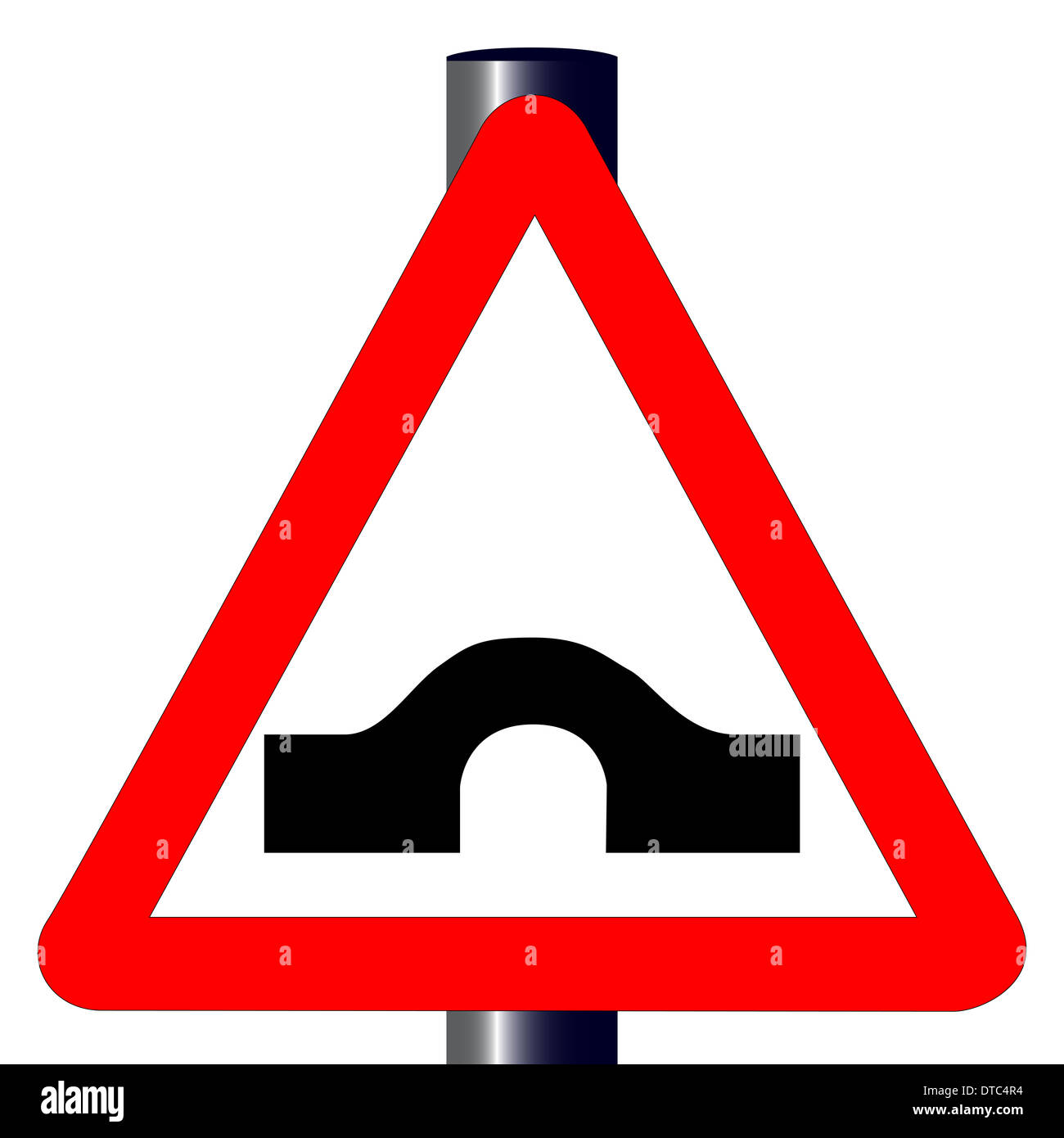 Le traditionnel 'HUMP BACK BRIDGE' triangle, signe de la circulation isolé sur un fond blanc.. Banque D'Images