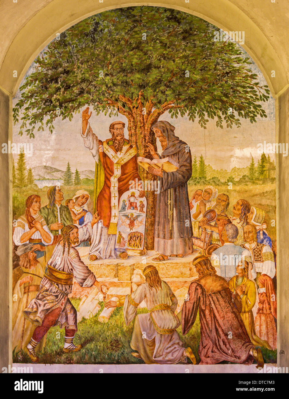 PEZINOK, Slovaquie - 30 janvier 2013 : fresque de st. Cyril et Metod par Augustin Barta à partir de l'année 1942 - 1945 dans 'Lover''Église. Banque D'Images