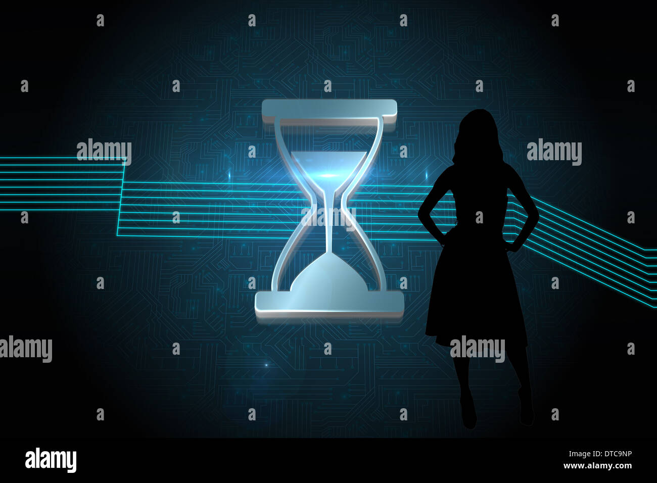 Image composite de hourglass brillant sur fond noir Banque D'Images