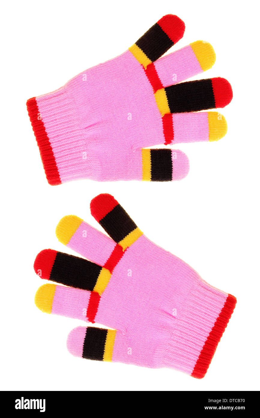 Gants tricotés en laine rose coloré Banque D'Images