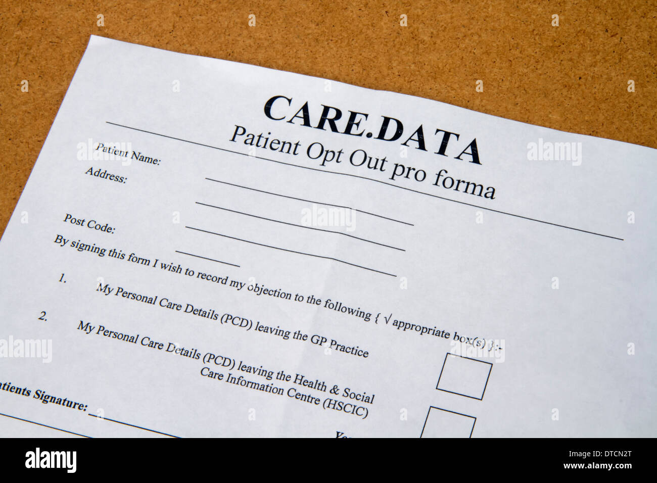 Patient NHS Formulaire de partage de dossier médical Banque D'Images Patient NHS Formulaire de partage de dossier médical Banque D'Images