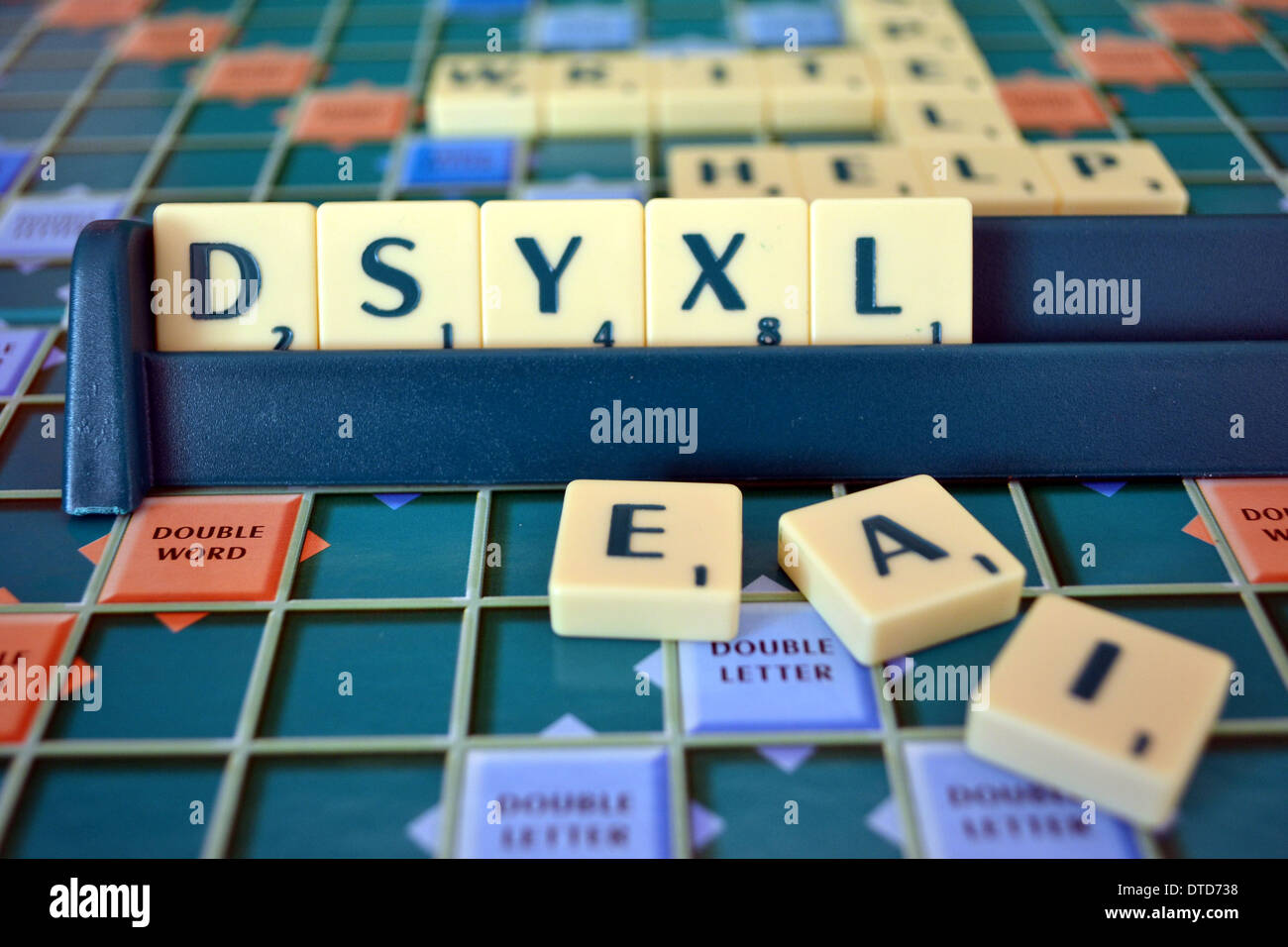 Conseil de Scrabble et de tuiles, la mauvaise orthographe du mot dyslexie Banque D'Images
