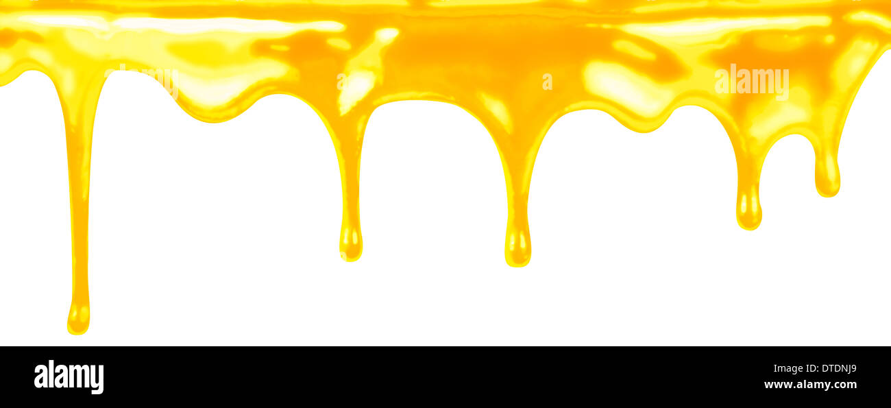 Des gouttes de miel sur fond blanc Banque D'Images