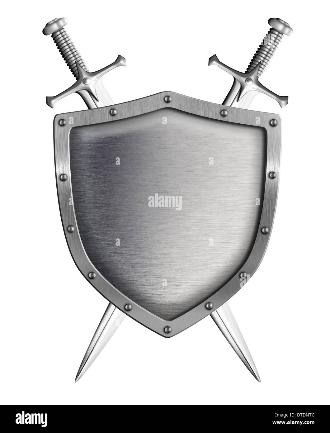 Protection en métal avec deux épées croisées isolated on white Banque D'Images