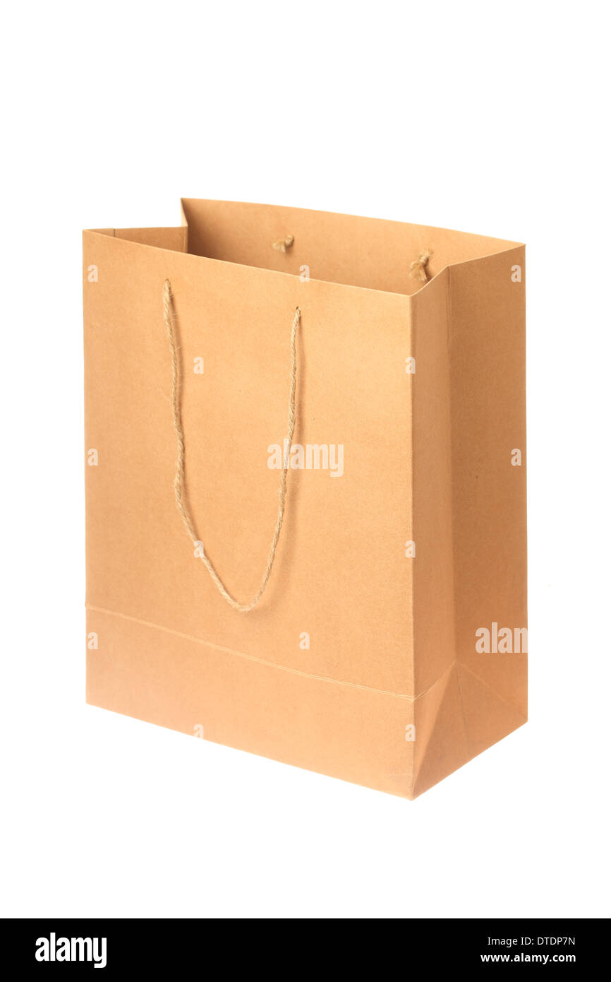 Sac en papier blanc isolé sur fond blanc Banque D'Images