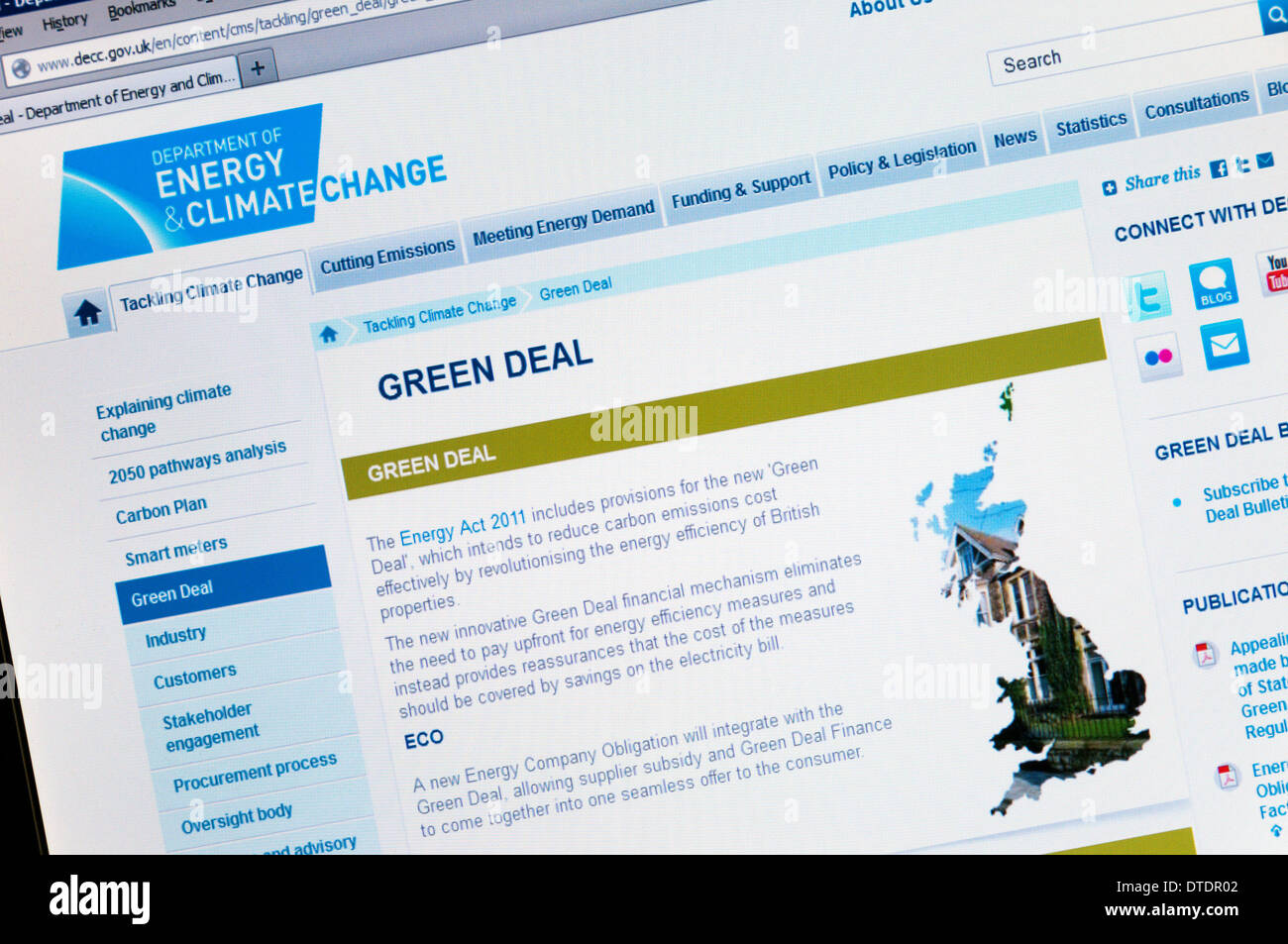 Le site web du ministère britannique de l'énergie et du changement climatique avec des détails du Livre vert du gouvernement. Banque D'Images