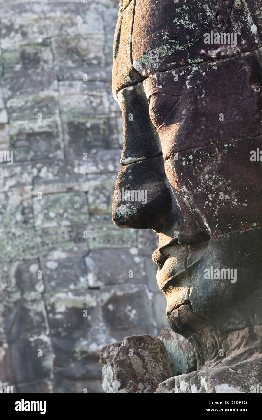 Visages d'Avalokiteshvara, temple Bayon, Angkor Thom, au Cambodge Banque D'Images