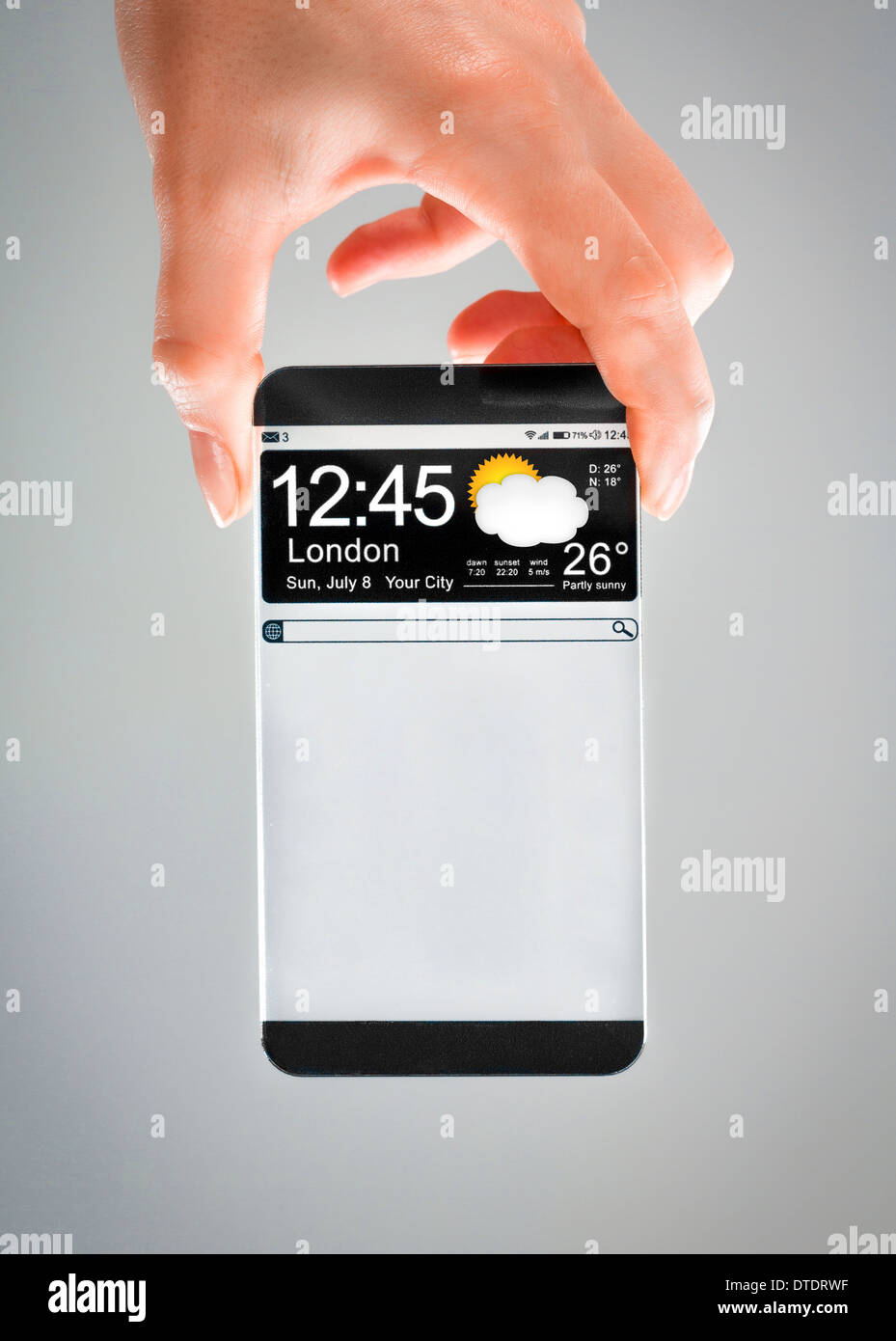 Smartphone avec écran de mains humaines. Banque D'Images