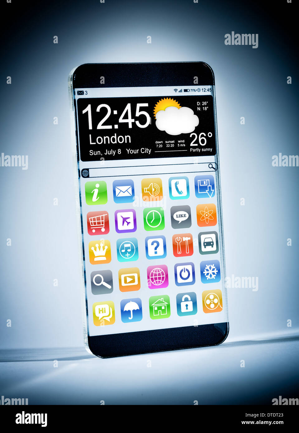 Smartphone avec un écran transparent. Banque D'Images