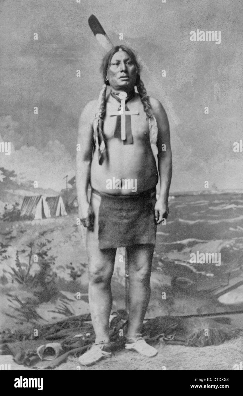 Gall, chef Hunkpapa, portrait en pied, debout, face à l'avant, le port de pagne, en face de toile peinte, vers 1885 Banque D'Images