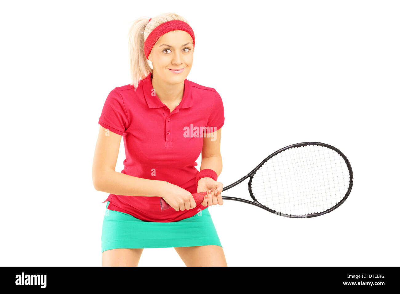 Jeune femme tenant une raquette tennis player Banque D'Images