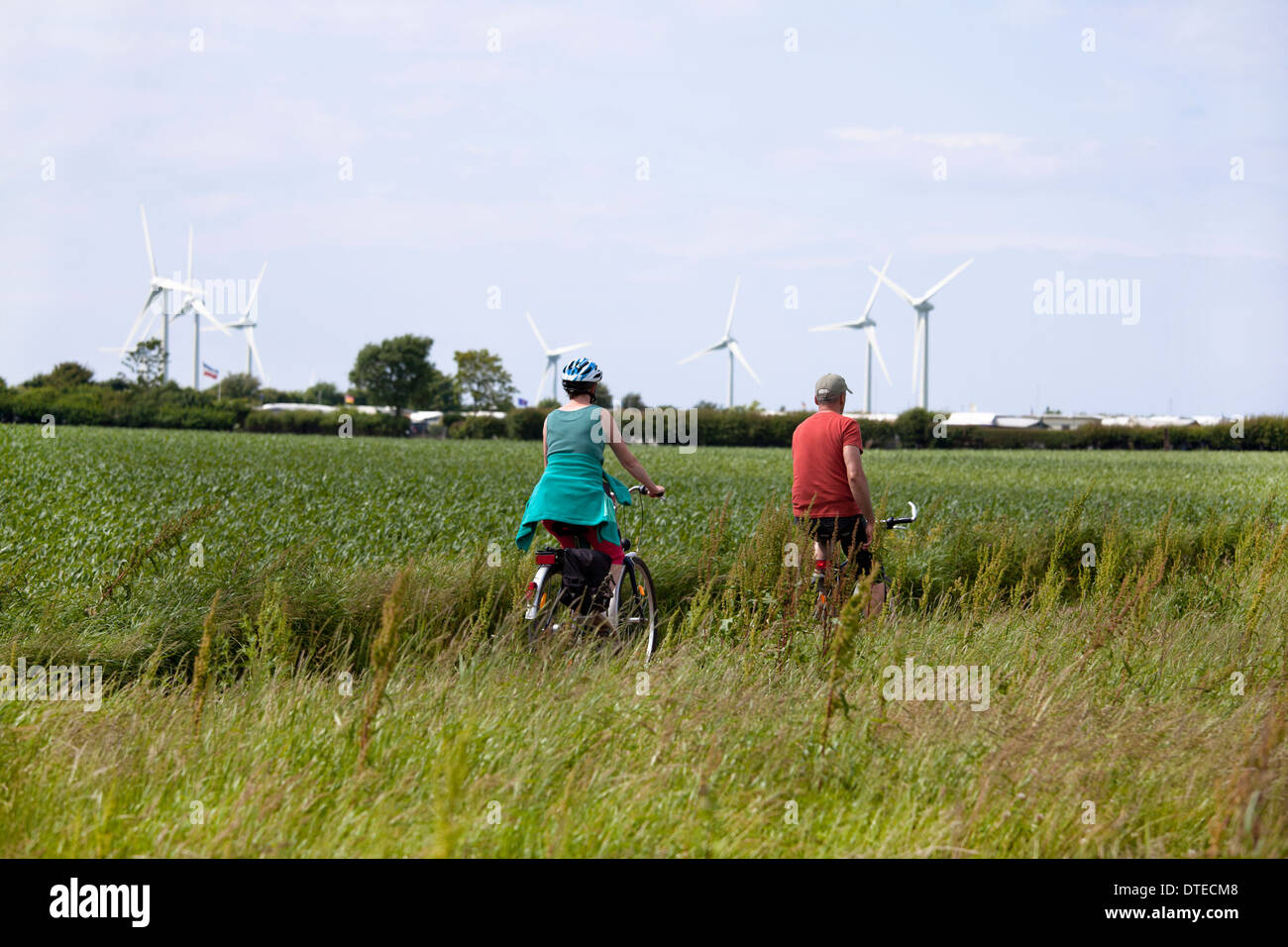 Touristes voyagent en vélo sur l'île de Fehmarn Banque D'Images