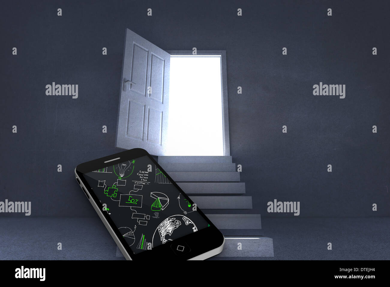 Image composite de la brainstorm sur l'écran du smartphone Banque D'Images