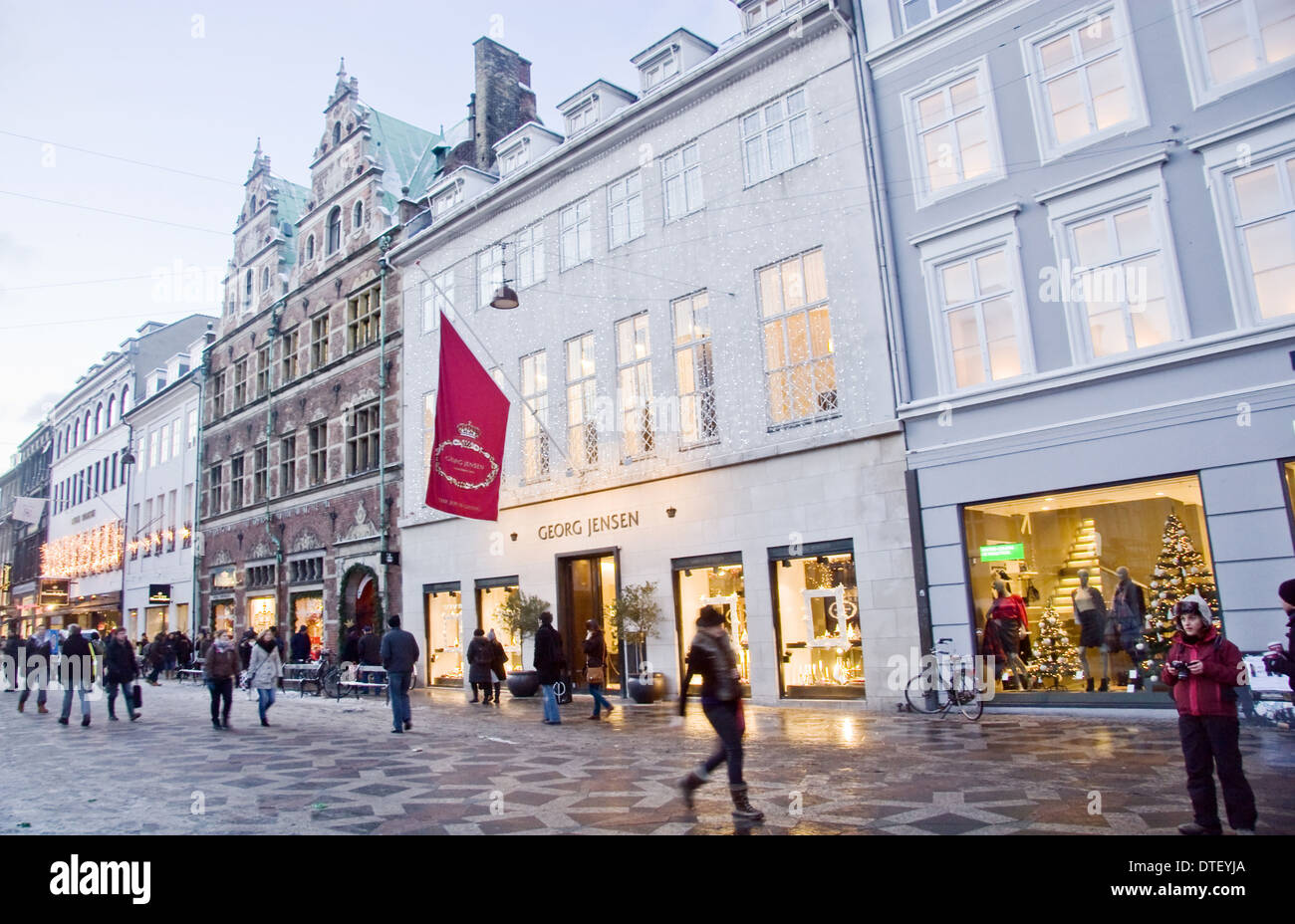 Georg Jensen & Musée de porcelaine Royal Copenhagen boutiques sur la rue Stroget Banque D'Images