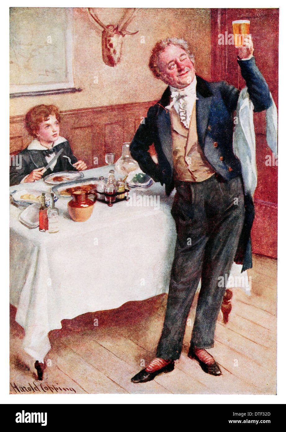 David Copperfield et la friendly waiter Illustration tirée du roman de Charles John Huffam Dickens Banque D'Images